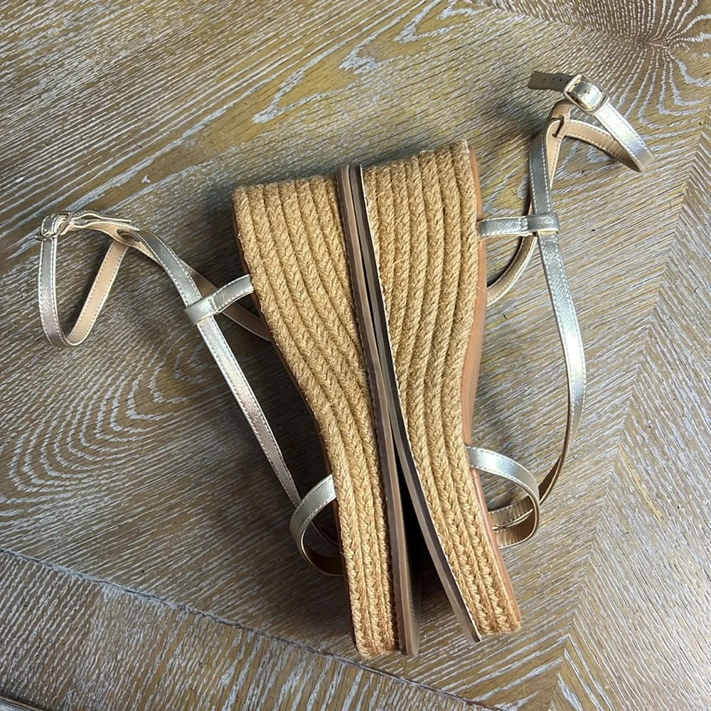 CHICO’S Gold Strap Espadrille Wedge 8